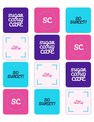 Desserts & boba square mix sticker sheet template