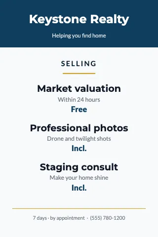 Real estate mini menu table tent template