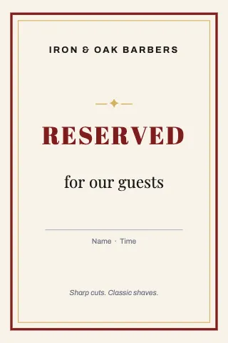 Barbershop reserved table tent template