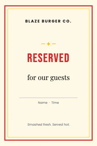 Burger joint reserved table tent template