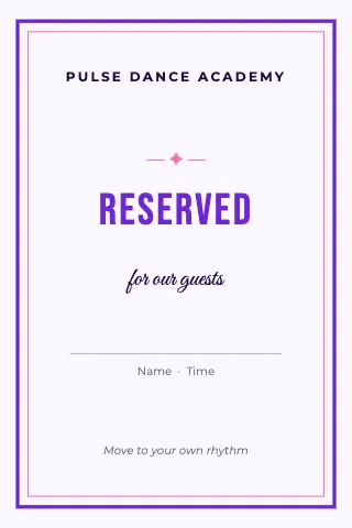 Dance studio reserved table tent template
