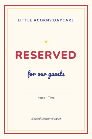 Daycare & preschool reserved table tent template