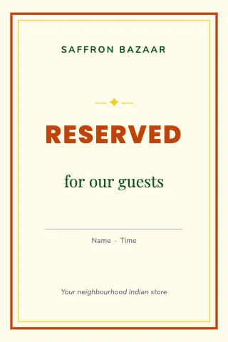 Indian grocery reserved table tent template