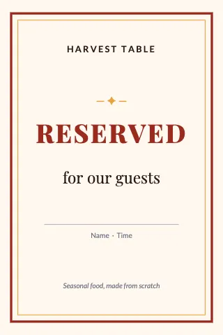 Restaurant reserved table tent template