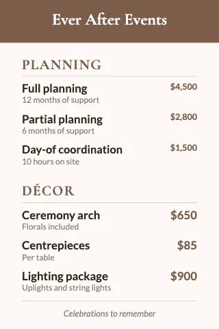 Weddings & events mini menu duo table tent template