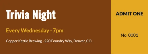 Brewery & bar event ticket template