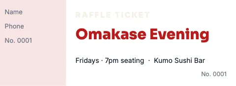 Sushi bar raffle ticket template