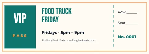 Food truck vip pass ticket template