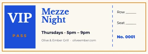 Mediterranean grill vip pass ticket template