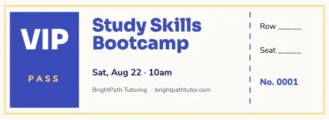 Tutoring vip pass ticket template