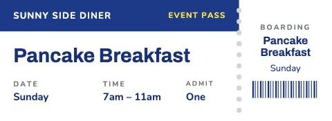 Breakfast diner boarding pass ticket template