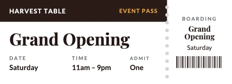 Restaurant boarding pass ticket template