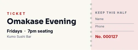 Sushi bar keep this half ticket template