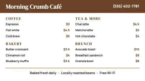 Café & bakery bright TV menu board template