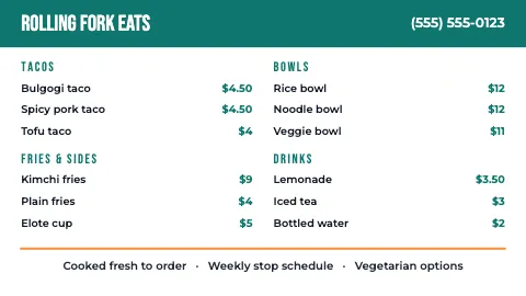 Food truck bright TV menu board template