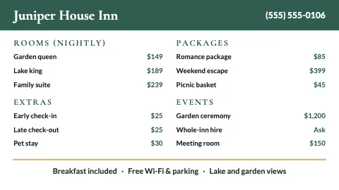 Hotel & B&B bright TV menu board template