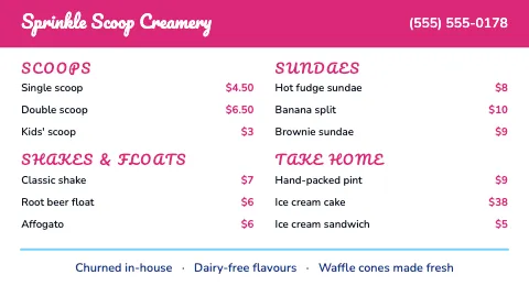 Ice cream shop bright TV menu board template