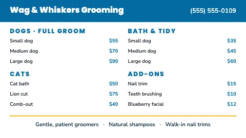 Pet grooming bright TV menu board template