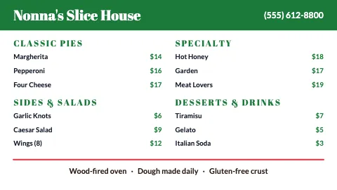 Pizzeria bright TV menu board template