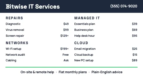 IT & tech services bright TV menu board template