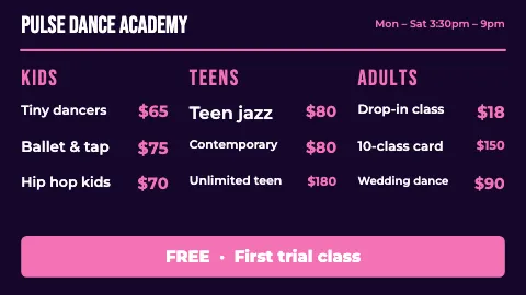 Dance studio three columns TV menu board template
