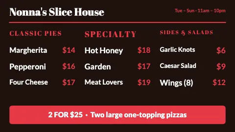 Pizzeria · Three columns