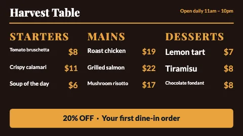 Restaurant three columns TV menu board template