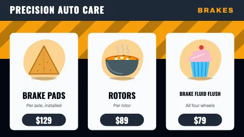 Auto repair combo cards TV menu board template