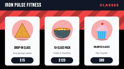 Fitness & gym combo cards TV menu board template
