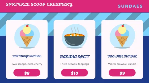 Ice cream shop combo cards TV menu board template