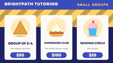 Tutoring combo cards TV menu board template