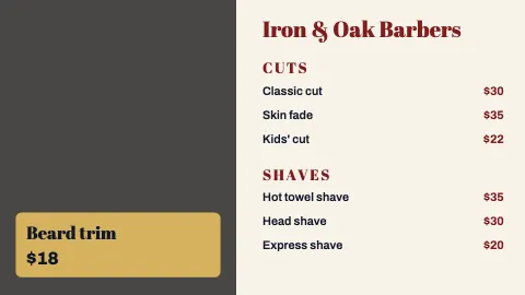 Barbershop featured item TV menu board template