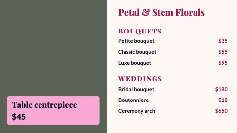 Florist featured item TV menu board template