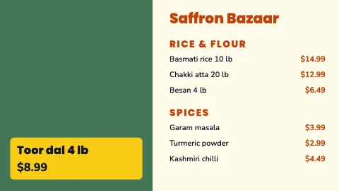 Indian grocery featured item TV menu board template