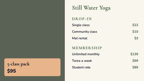 Yoga studio featured item TV menu board template