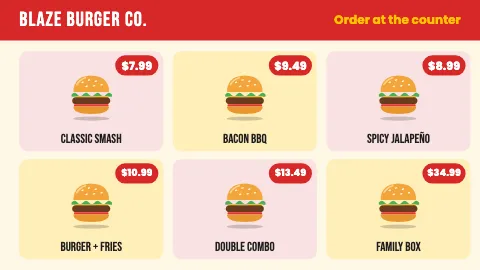 Burger joint picture menu TV menu board template