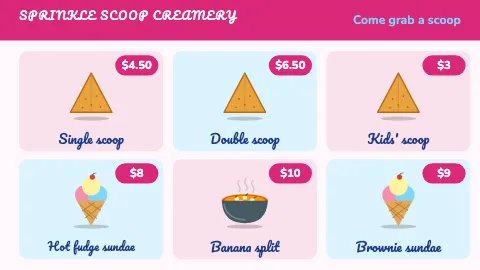 Ice cream shop picture menu TV menu board template