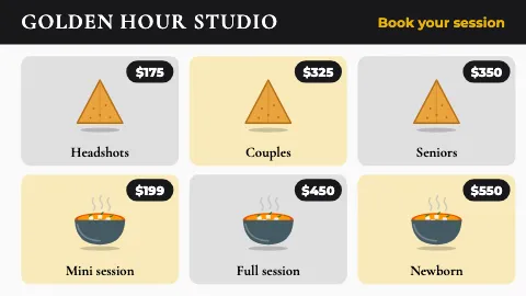 Photography & creative picture menu TV menu board template