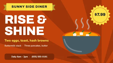 Breakfast diner hero deal TV menu board template