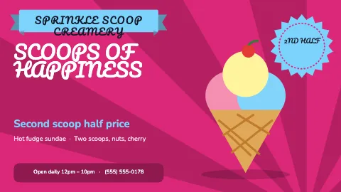 Ice cream shop hero deal TV menu board template