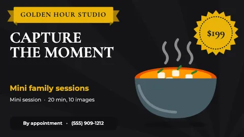 Photography & creative hero deal TV menu board template