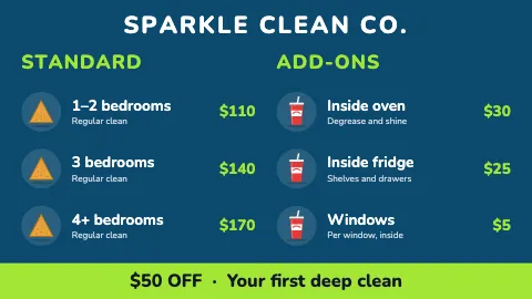 Cleaning services icon list TV menu board template
