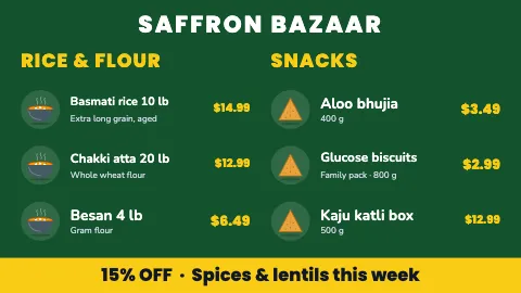 Indian grocery icon list TV menu board template