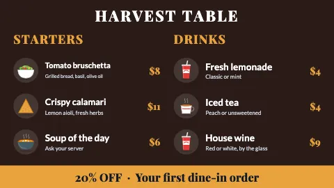 Restaurant icon list TV menu board template