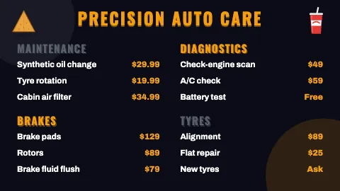 Auto repair neon night TV menu board template