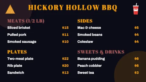 BBQ smokehouse neon night TV menu board template
