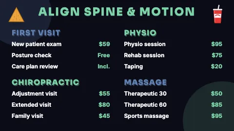Chiropractic & physio neon night TV menu board template