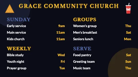 Church & community neon night TV menu board template