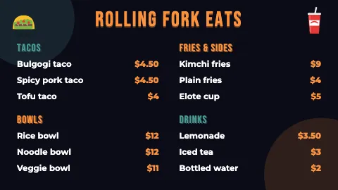 Food truck neon night TV menu board template
