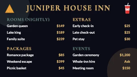 Hotel & B&B neon night TV menu board template